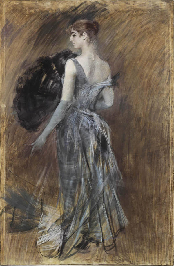 Signora Bionda in abito da sera di Giovanni Boldini, pastello su carta, cm 220X150, 1895-1900