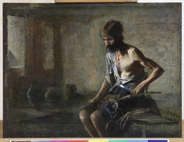 Pescatore del padule di Bientina di Cristiano Banti, olio su tavola, 24,5X32,3 cm, 1872
