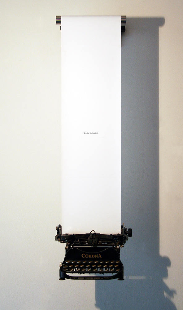 Emmanule De Ruvo - Gravity of situation, 2015 ferro,acciaio, ottone, macchna da scrivere, carta.
