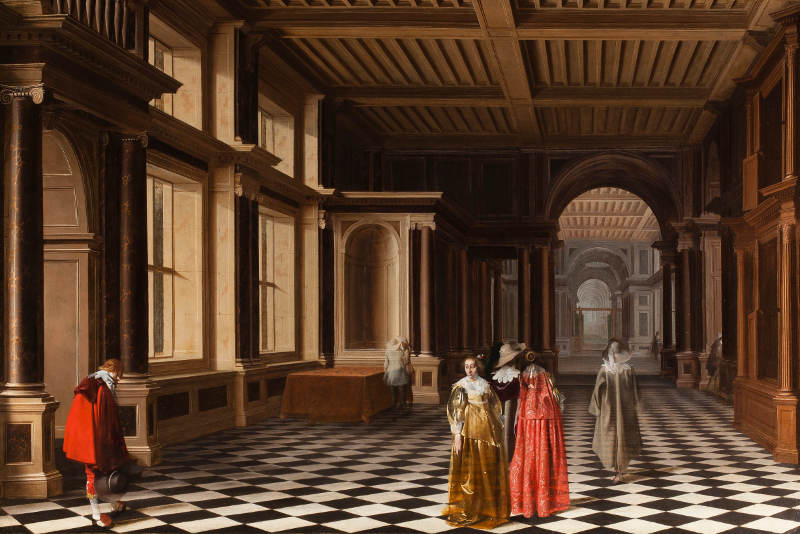 Pieter W. VAN DER STOCK (1599-1678) and Willem C. DUYSTER (ca. 1592-after 1650) Elegant Figures in a Classical Colonnaded Gallery, 1632 Oil on canvas 101 x 152 cm Courtesy Rafael Valls ltd, London