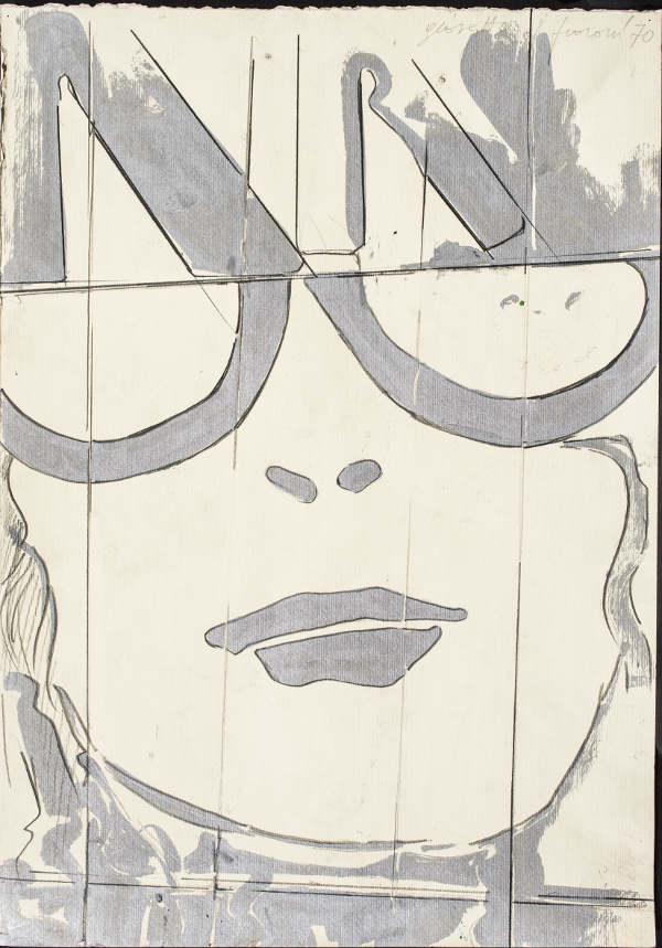 Fioroni Giosetta, Frammento - Ragazza a Villa R, 1970, vernice alluminio e matita su carta, cm 100X70