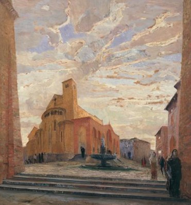La Cattedrale di Castell’Arquato, 1925 circa, olio su tavola, 100X95 cm Milano, Collezione Famiglia Bracco